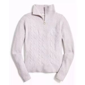 J Crew Half Zip Cable Sweater Extra Soft Wool Blend Preppy Grey Purple Womens XL